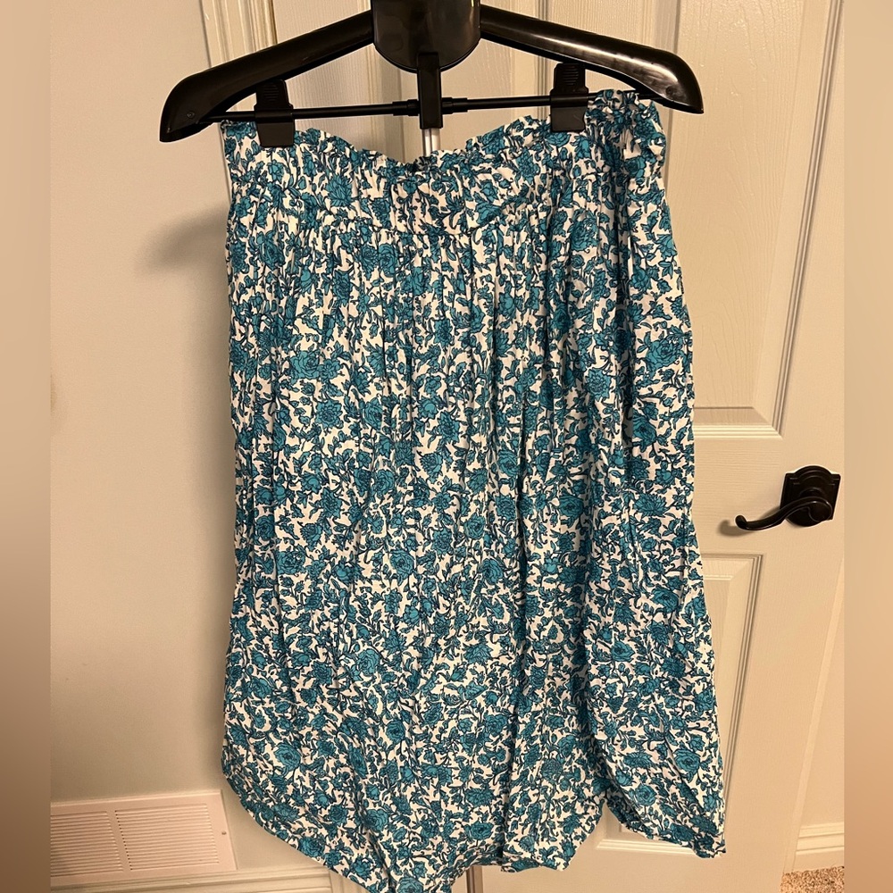 J. Crew Teal and White Floral Midi Skirt